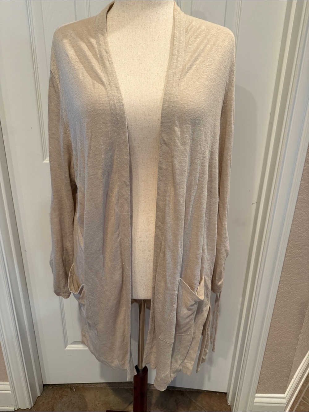 J. Jill Love Linen Light Beige Open-Front Women's Cardigan Sweater L